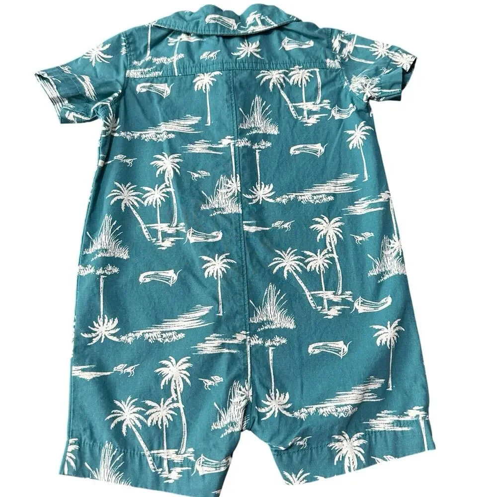 Carters Romper Toddler Boy 12m Button Down Hawaiian EUC‎